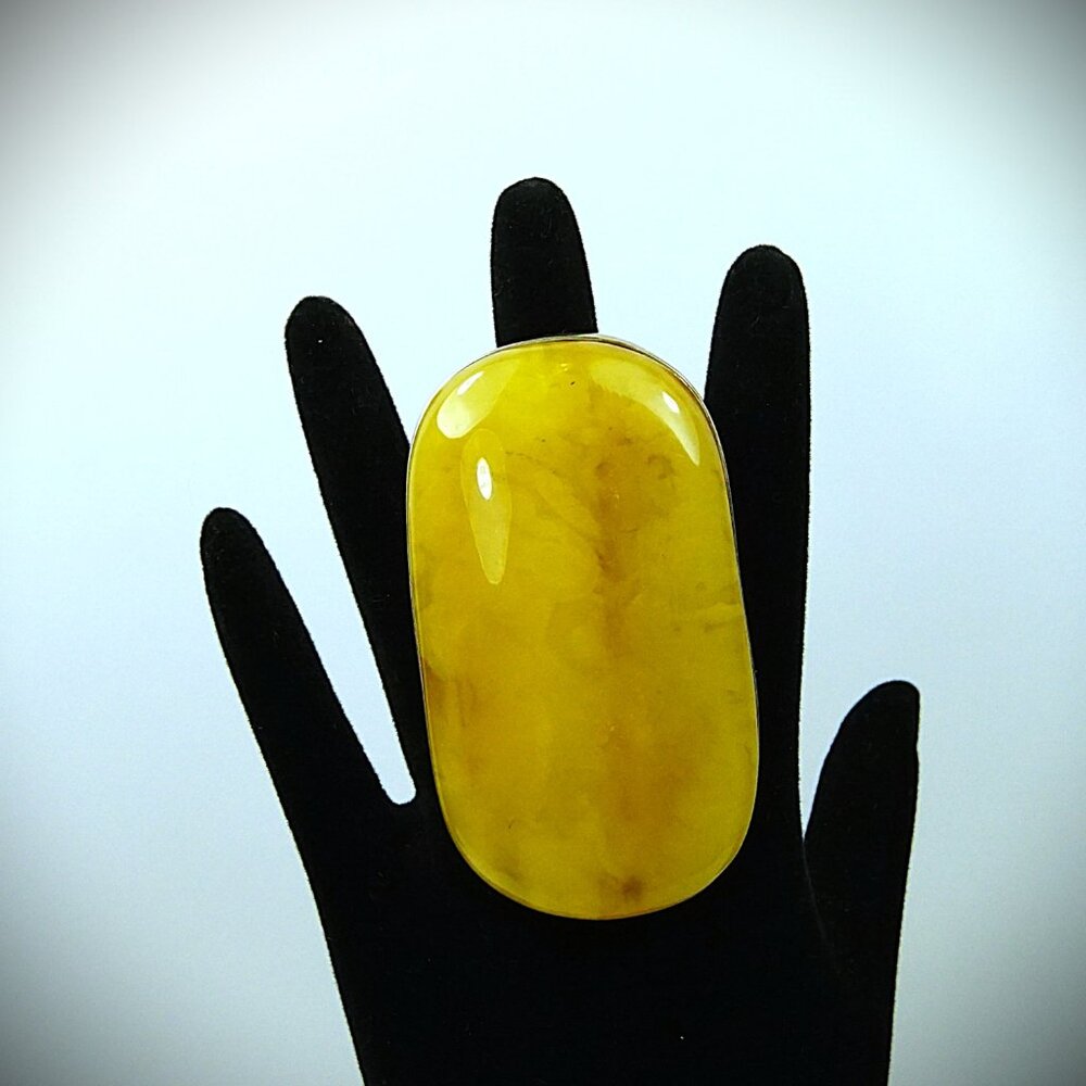 Massive Butterscotch Amber 925 Silver Adjustable Ring - Collectible Jewelry - Picture 2 of 16